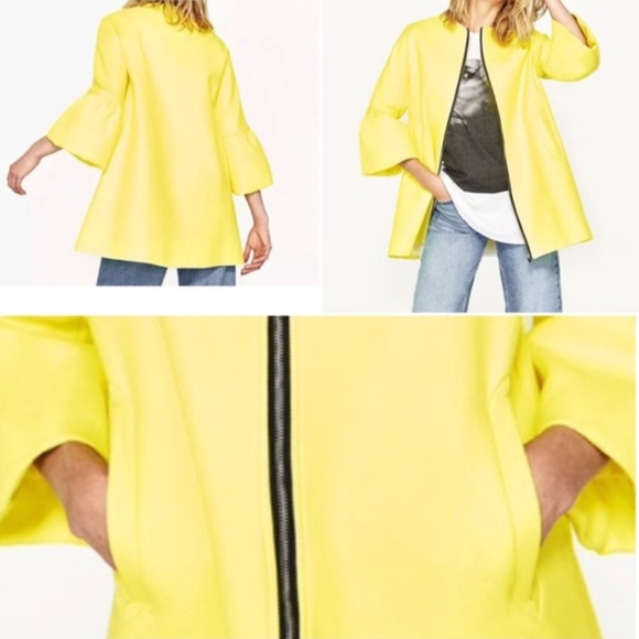 NWT❣️ ZARA Yellow Frilled Bell Sleeve Zip Coat 🔥 - Picture 3 of 6